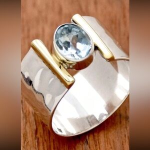 Retro blue CZ size 6 ring